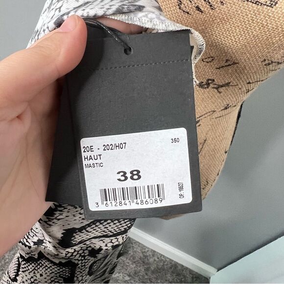 Sz 38 (Large) PAULE KA Light Pastel Gray Snake Print Blouse - Picture 8 of 9